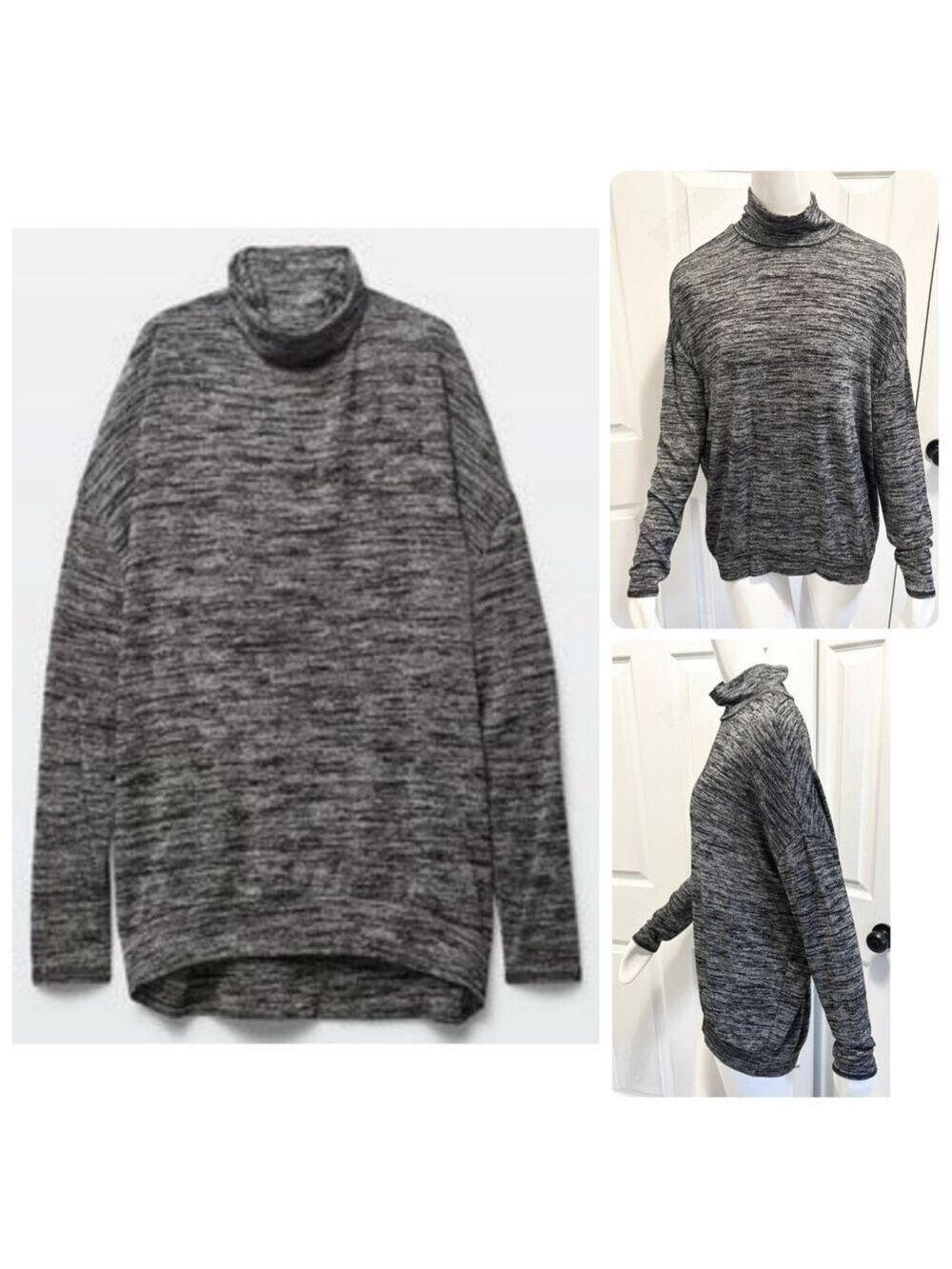 Aritzia Wilfred Free Martha Turtleneck Shirt Black Oversized Sweater Top Medium